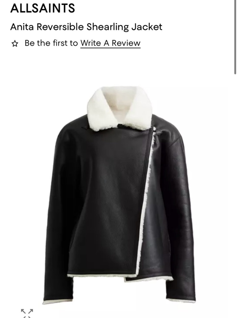 AllSaints Black Leather Reversible Shearling Jacket with Cream Trim